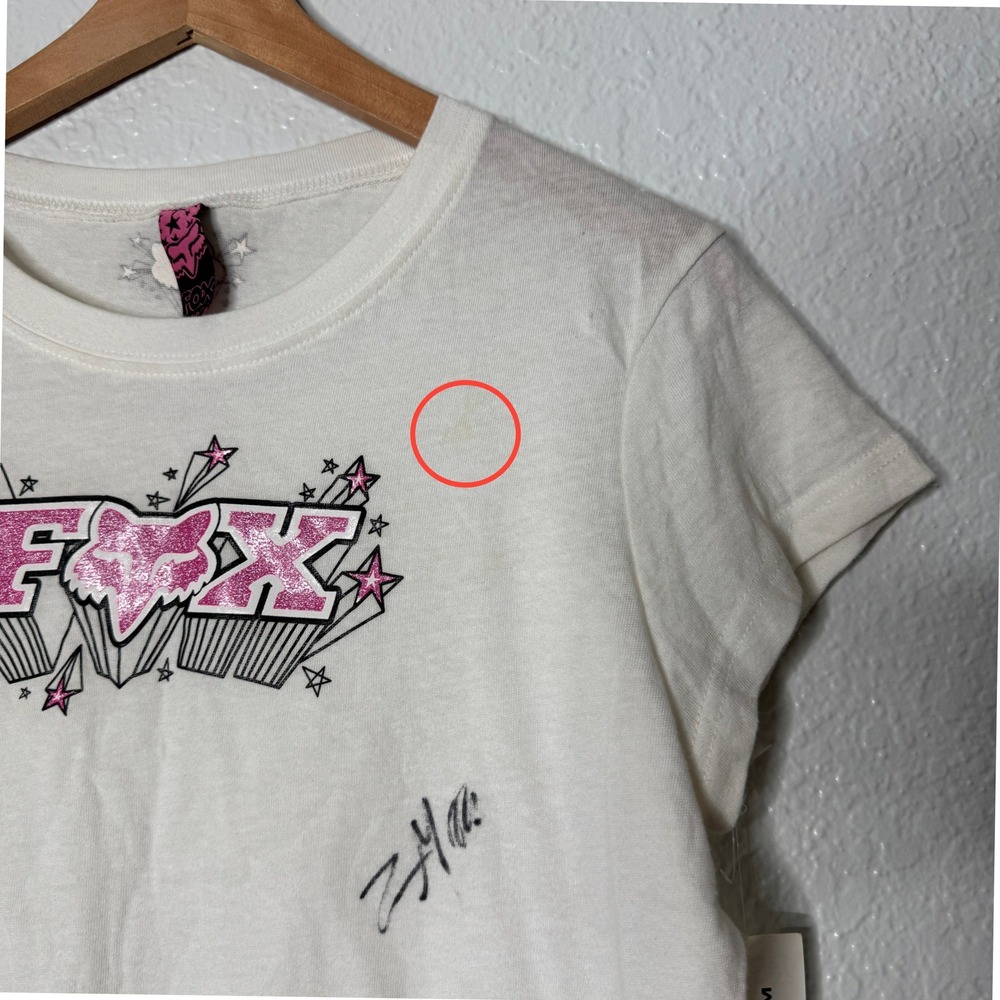 Vintage Y2K Fox Racing Stargaze Tee White Glitter Graphic T-Shirt Sz Large NEW - Picture 5 of 13